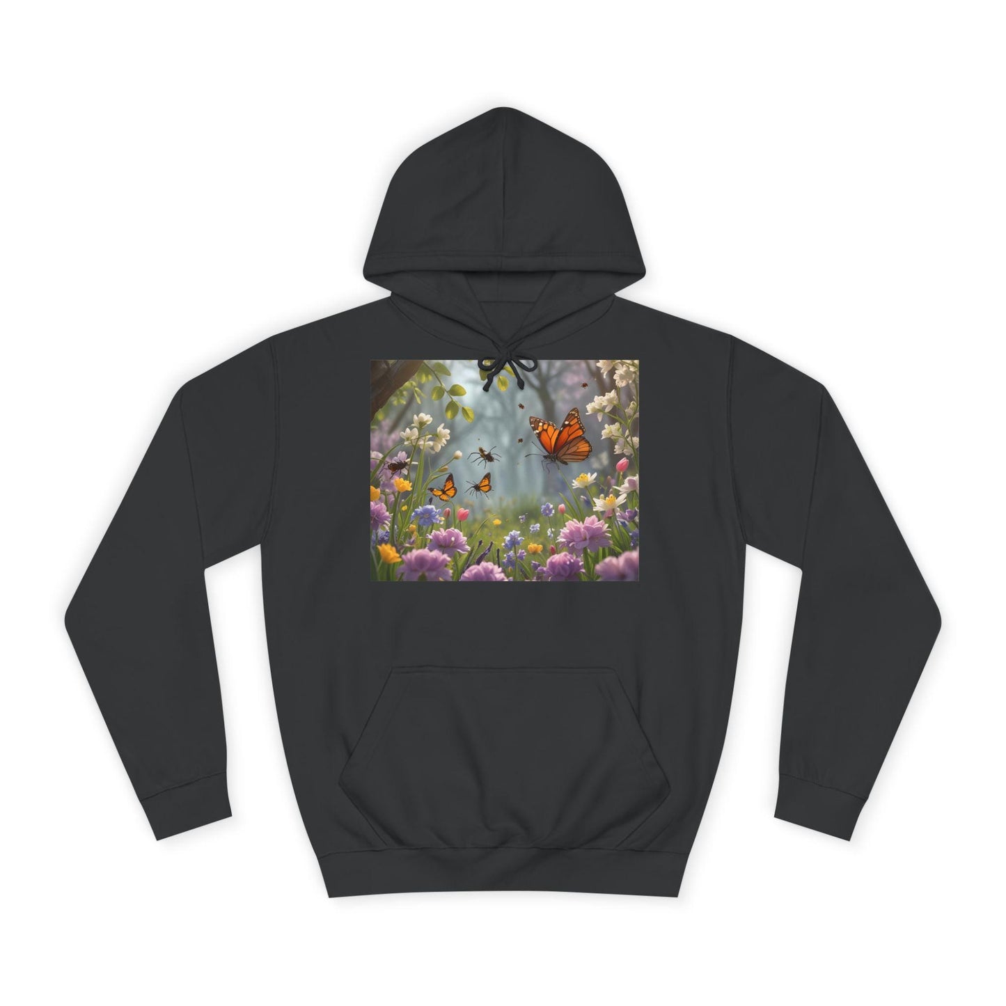 Sudadera unisex con diseño de mariposas y jardín, tallas XS a 5XL | Sudadera con estampado floral botánico para campus | Top con estética primaveral | Regalo de graduación |