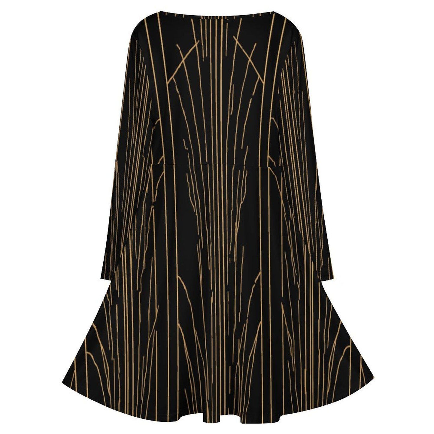Du S au 8XL - Robe élégante grande taille noire et dorée à col V et manches longues | Imprimé intégral | Big Smiles