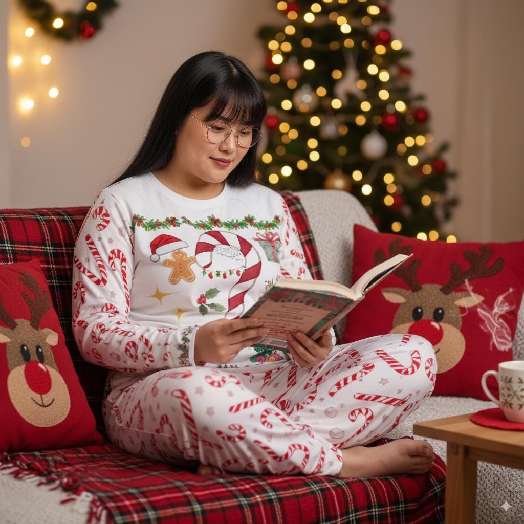 Pyjama de Noël femme bâtons de caramel, ensemble 2 pièces avec sapin et cadeaux Tailles XS–6XL