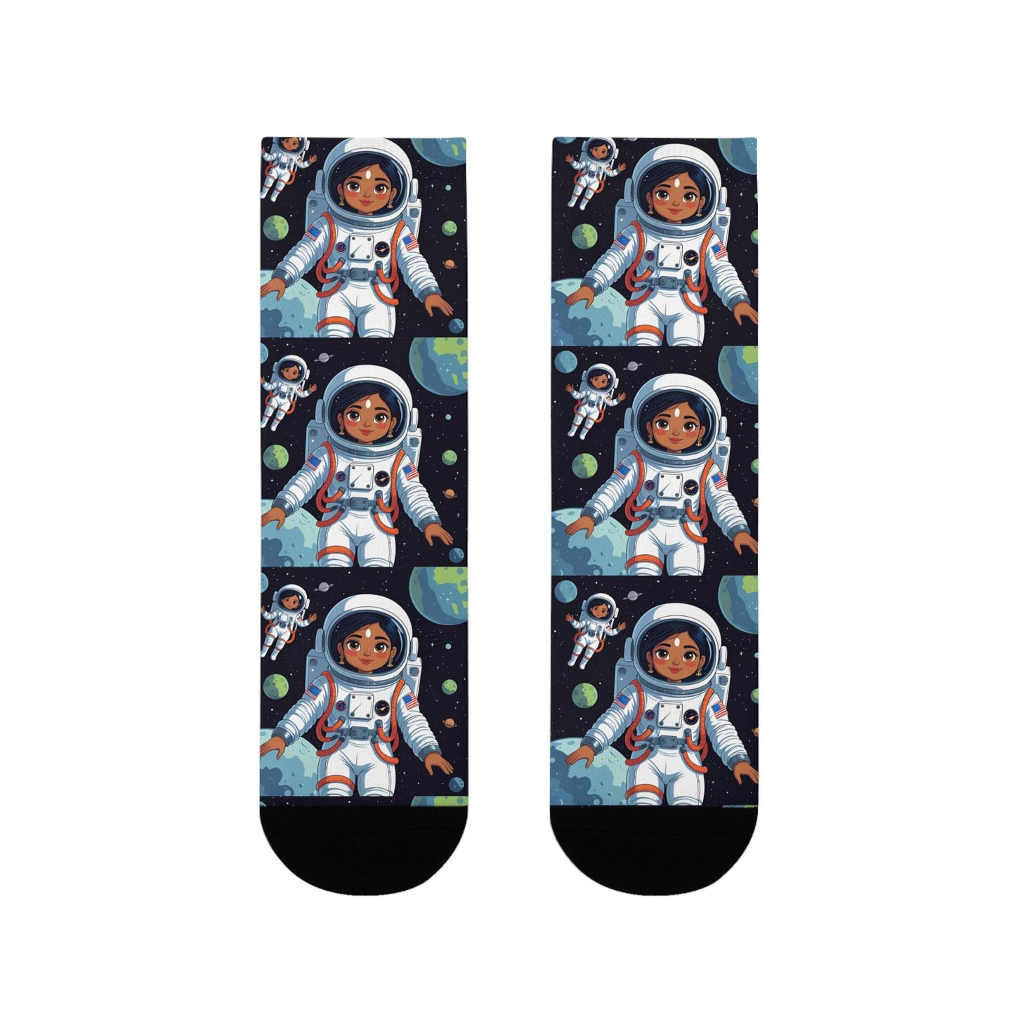 Chaussettes « Astronaut Girl » – crew sublimées, motif espace, cadeau space lovers