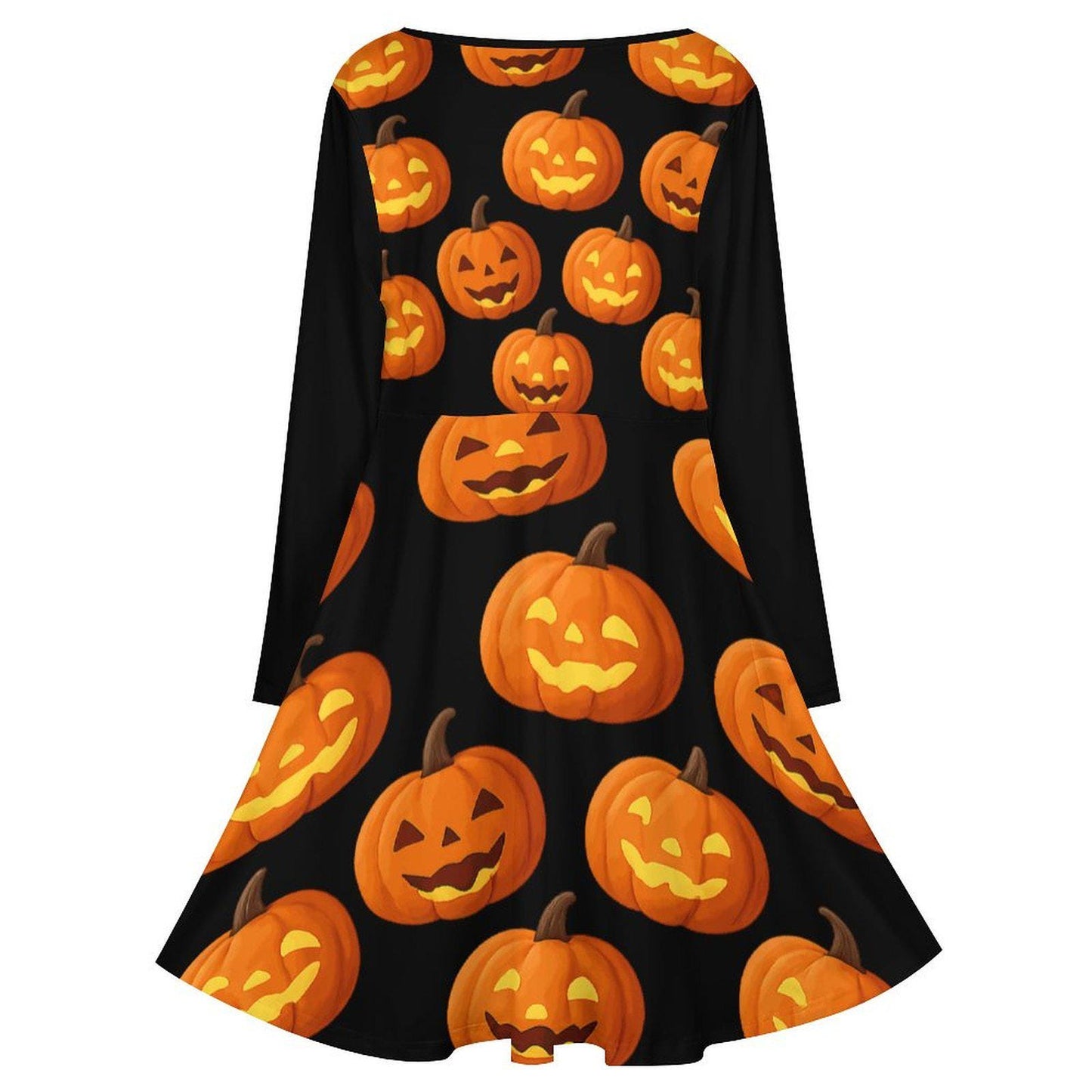 tailles S–8XL Robe noire d’ automme pour Halloween col V, manches longues avec fantômes et citrouilles,