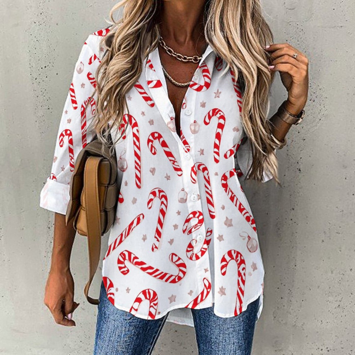 Chemise ourlet asymétrique Noël – imprimé cannes de sucre | Big Smiles