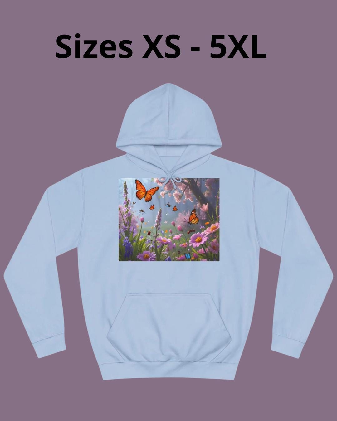 Sudadera unisex con diseño de mariposas y jardín, tallas XS a 5XL | Sudadera botánica floral para campus | Regalo acogedor de primavera | Suéter suave y estético |