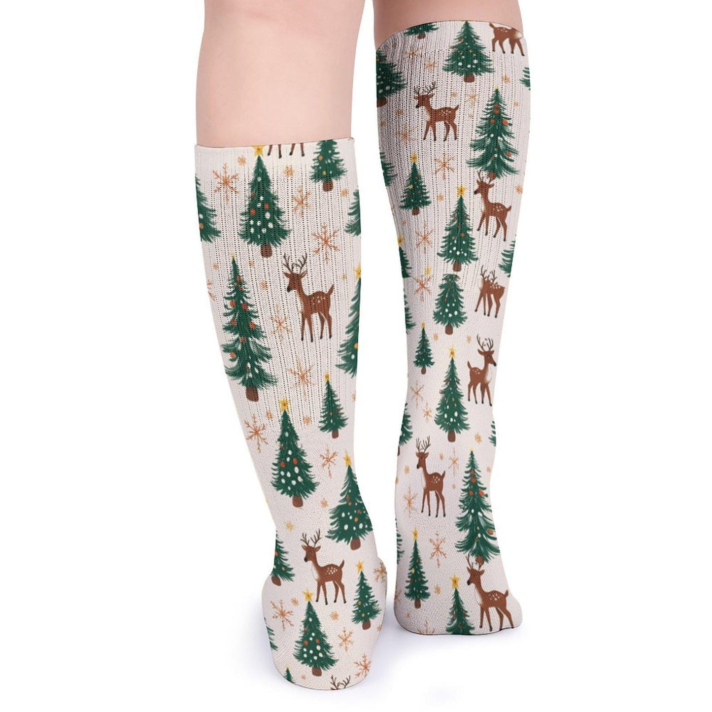 Chaussettes montantes crème Noël | Rennes, sapins et flocons | Respirantes & stretch | Mode inclusive Big Smiles