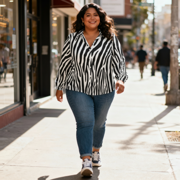 Chemise à ourlet asymétrique – imprimé zèbre noir & blanc | Big Smiles