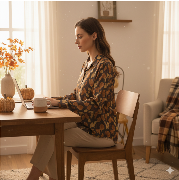 Chemise à ourlet asymétrique – imprimé feuilles d’automne | Big Smiles
