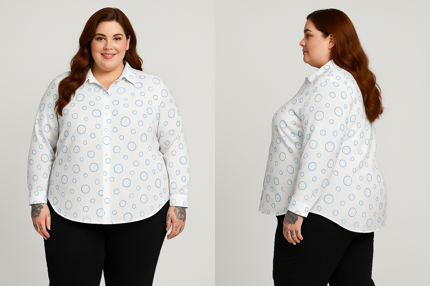 Chemise à ourlet asymétrique – imprimé bulles bleu clair | Big Smiles