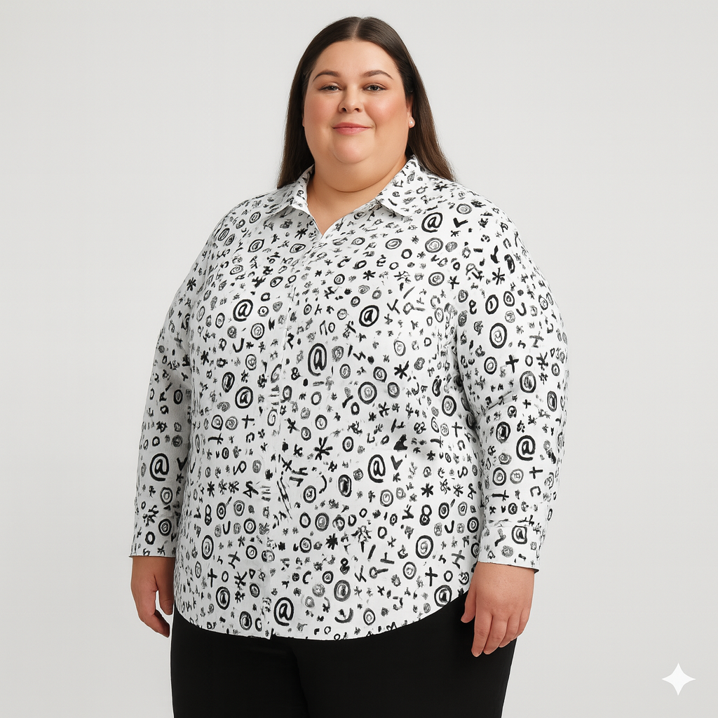 Chemise à ourlet asymétrique – imprimé doodles noir & blanc | Big Smiles