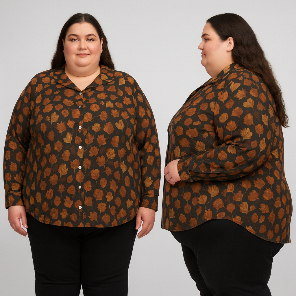 Chemise à ourlet asymétrique – imprimé feuilles d’automne | Big Smiles