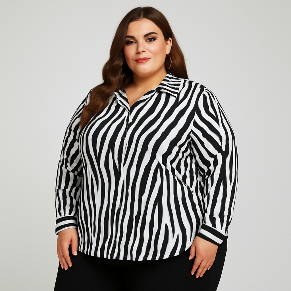 Chemise à ourlet asymétrique – imprimé zèbre noir & blanc | Big Smiles