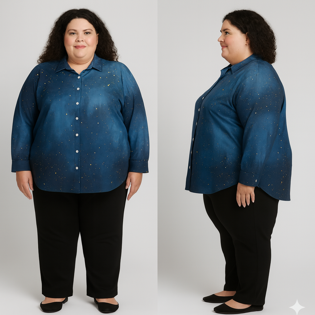 Chemise à ourlet asymétrique – ciel étoilé bleu nuit | Big Smiles