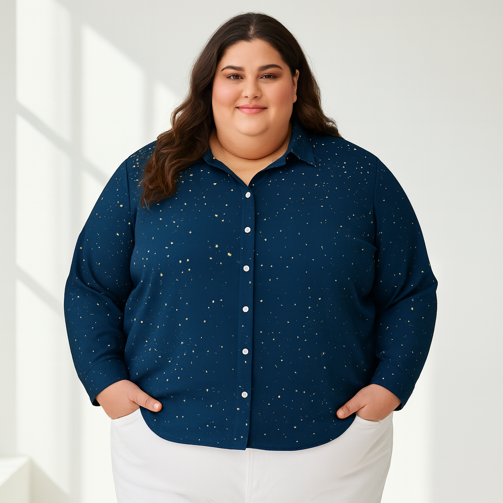 Chemise à ourlet asymétrique – bleu nuit constellé | Big Smiles
