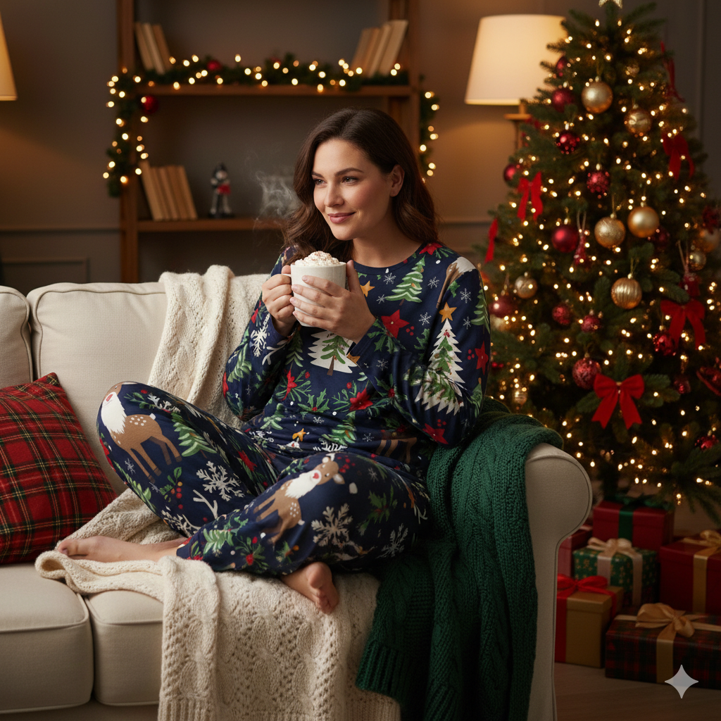 Pyjama de Noël femme 2 pièces | XS–6XL | Doux, extensible, poches | Big Smiles