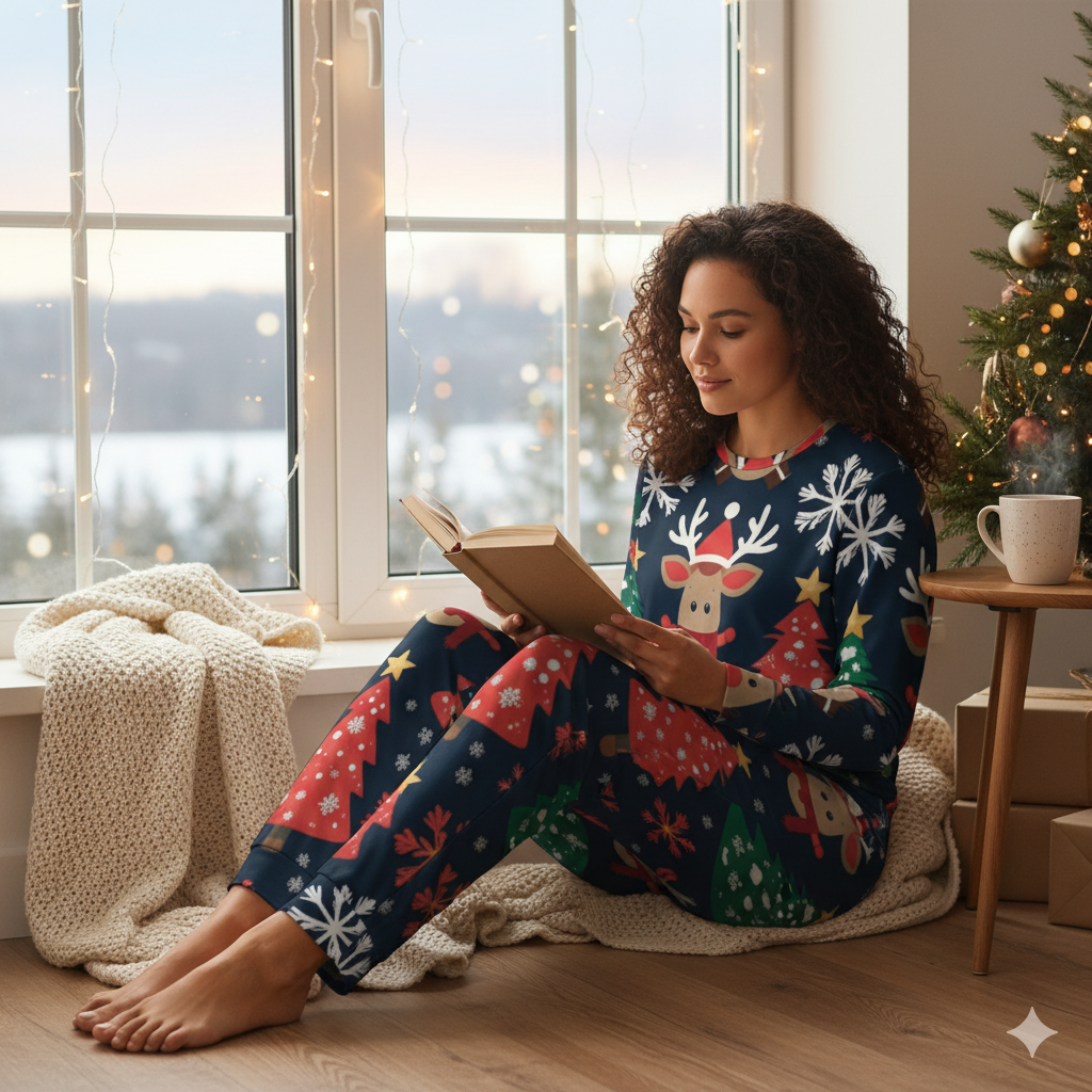 Pyjama de Noël femme 2 pièces | XS–6XL | Doux, stretch, poches | Big Smiles
