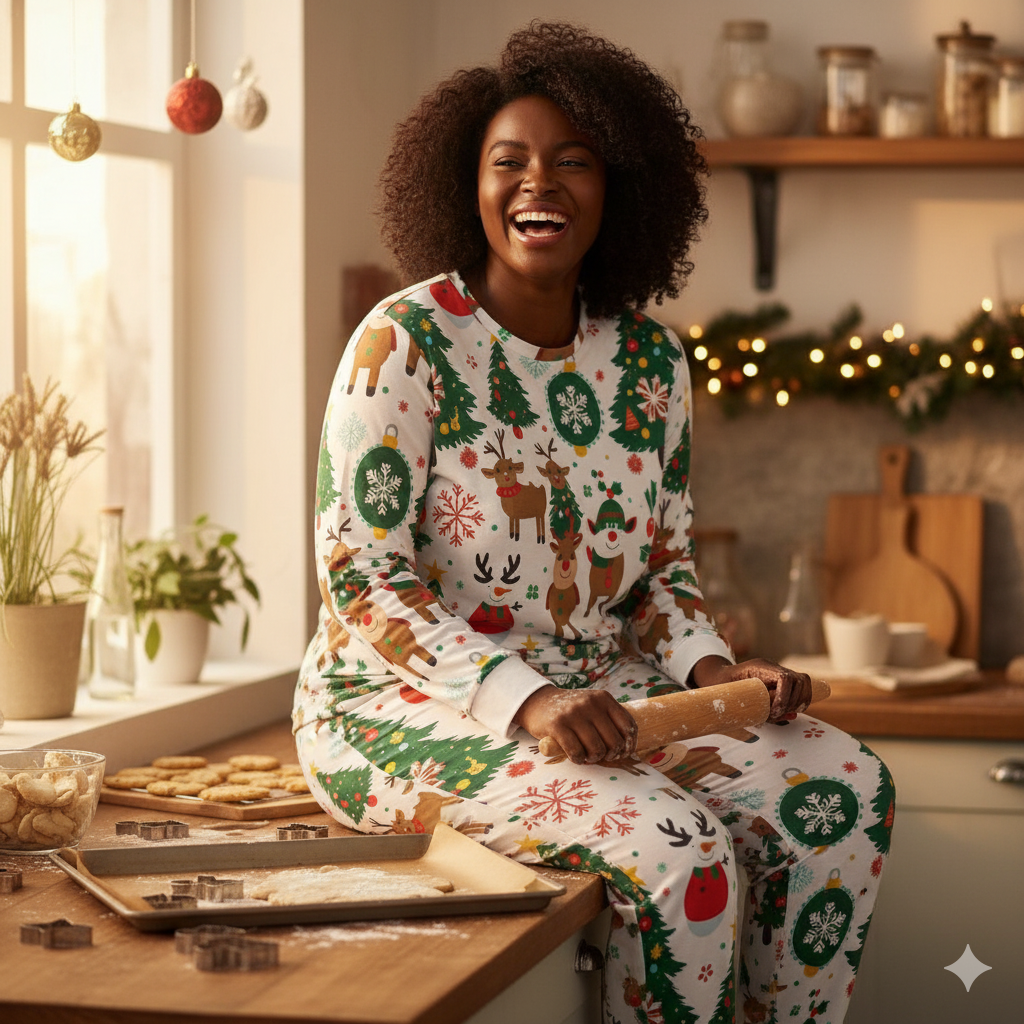 Pyjama de Noël femme 2 pièces | XS–6XL | Doux, stretch, poches, imprimé intégral | Big Smiles