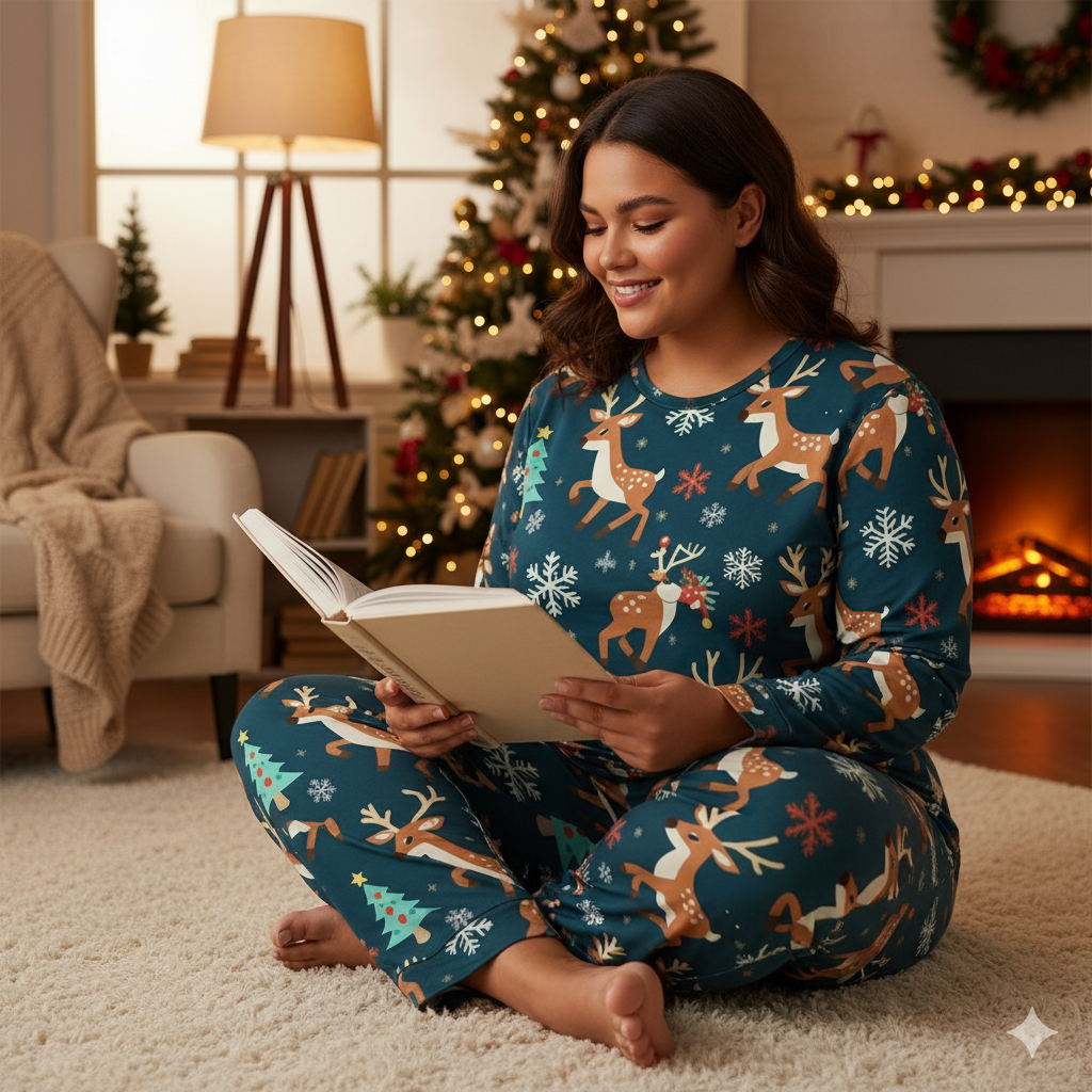 Pyjama de Noël rennes 2 pièces femme | XS–6XL | Doux, stretch, poches | Big Smiles