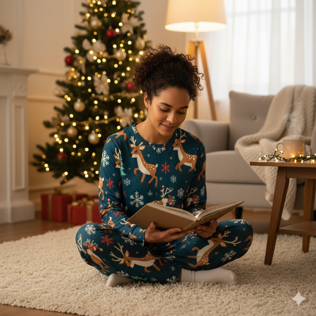 Pyjama de Noël rennes 2 pièces femme | XS–6XL | Doux, stretch, poches | Big Smiles