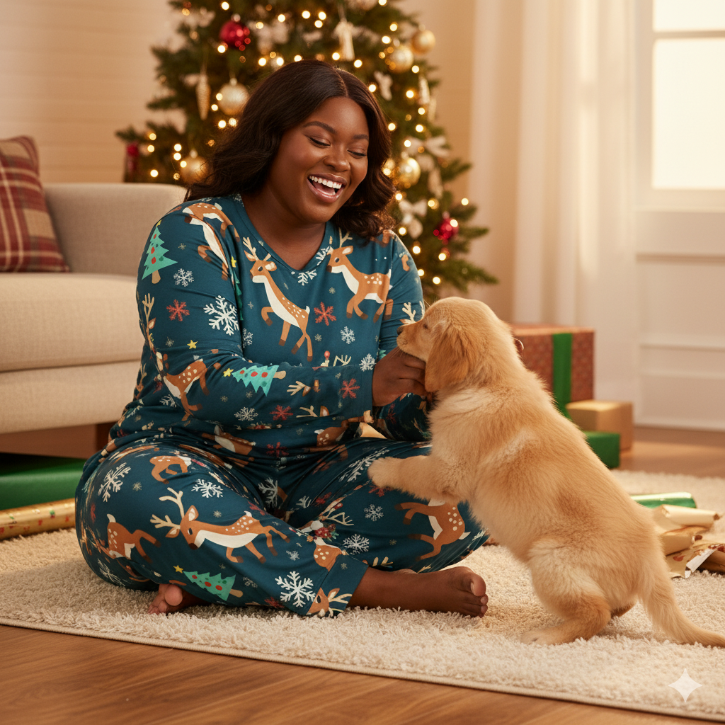 Pyjama de Noël rennes 2 pièces femme | XS–6XL | Doux, stretch, poches | Big Smiles