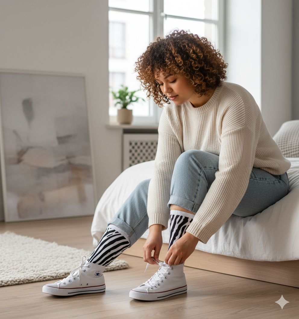 Chaussettes montantes motif zèbre – respirantes & confort mollets – impression all-over | Big Smiles