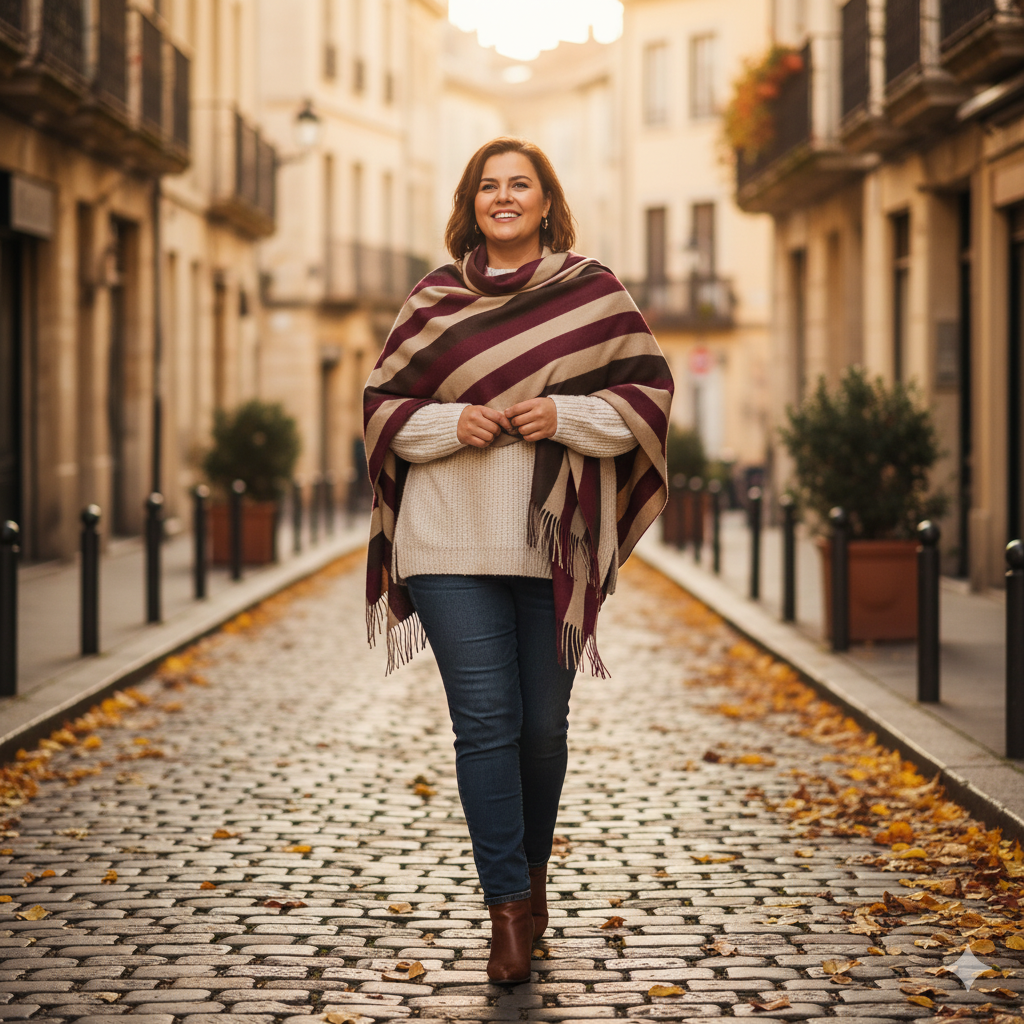 Écharpe à franges façon cachemire – imprimé intégral bordeaux & beige | Big Smiles