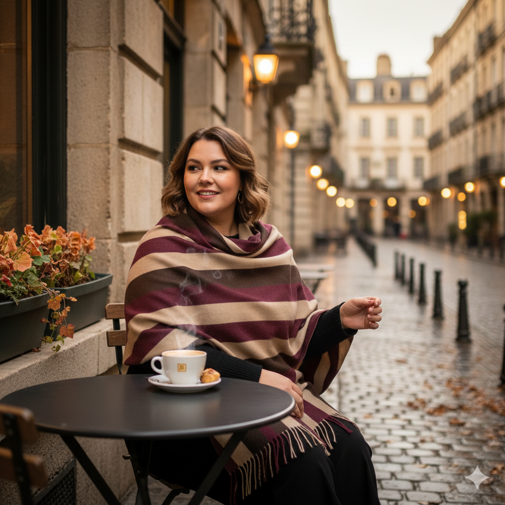 Écharpe à franges façon cachemire – imprimé intégral bordeaux & beige | Big Smiles