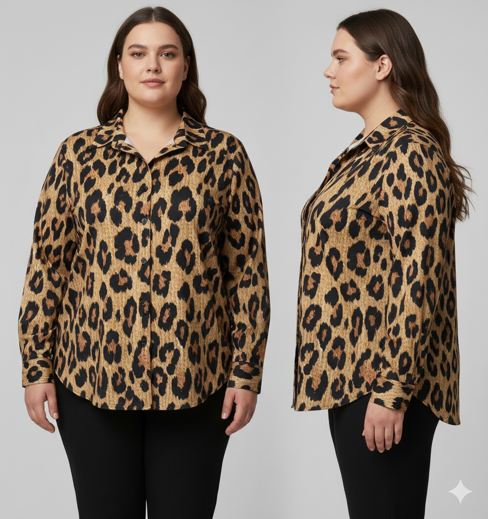 Chemise à ourlet asymétrique – imprimé léopard | Big Smiles