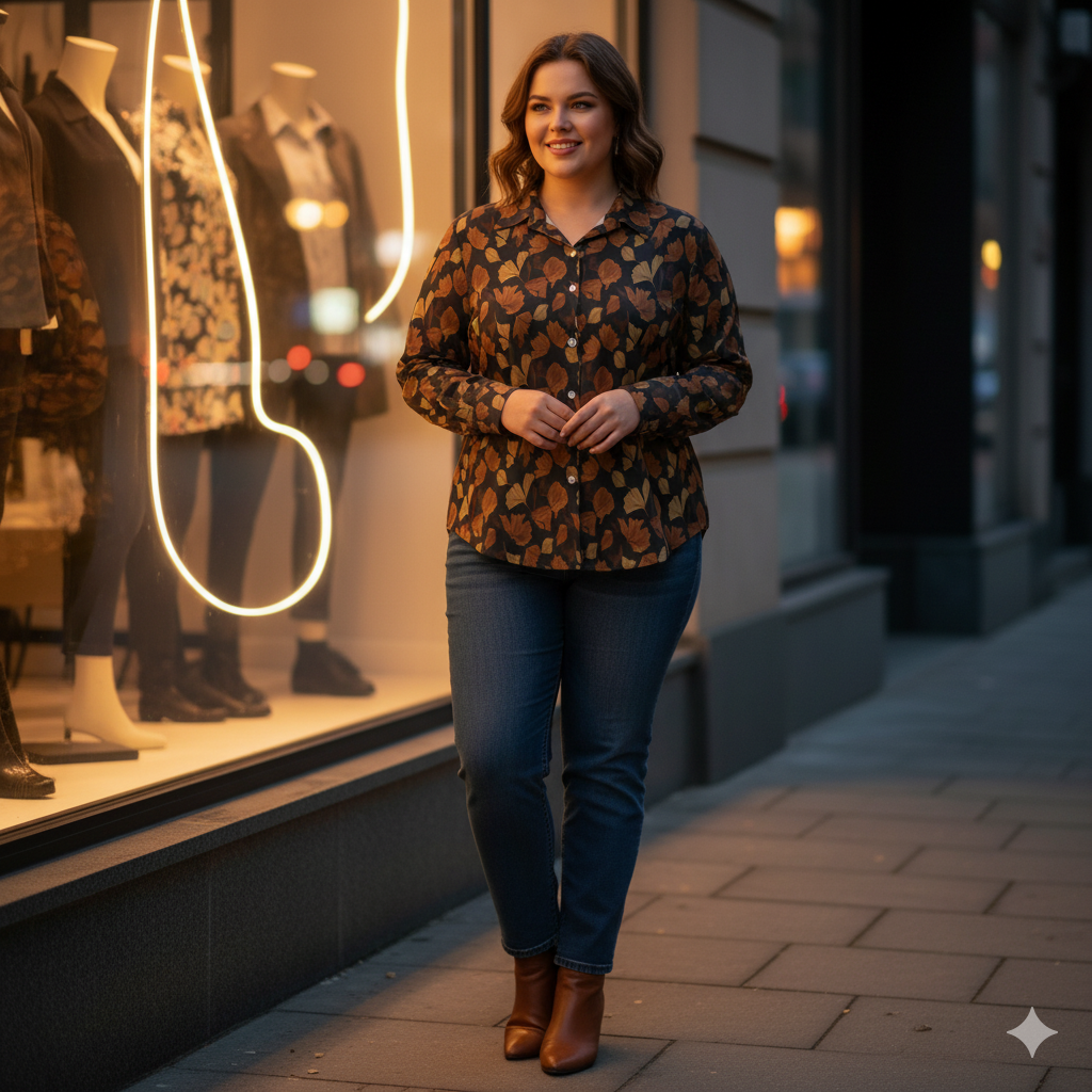 Chemise à ourlet asymétrique – imprimé feuilles d’automne | Big Smiles