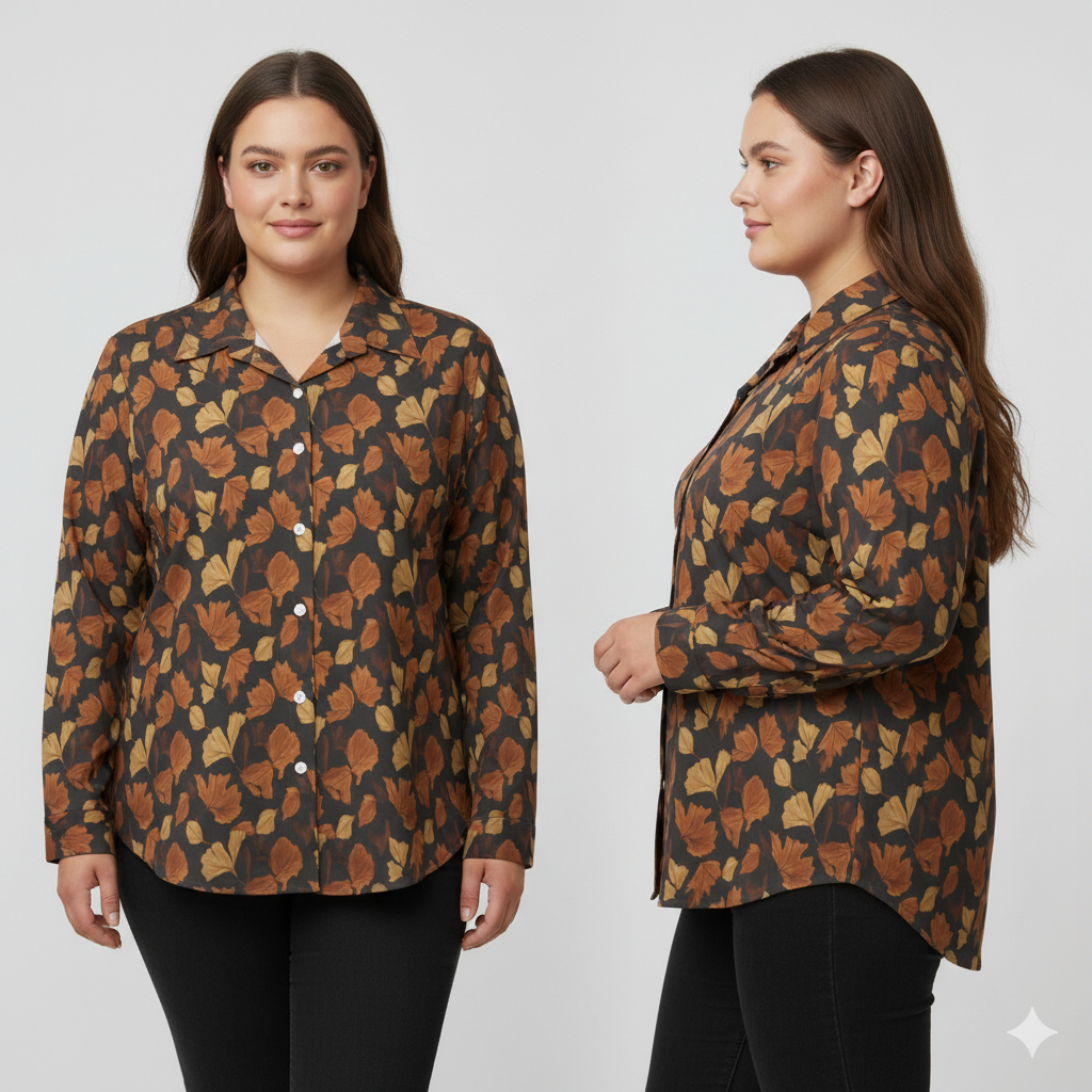 Chemise à ourlet asymétrique – imprimé feuilles d’automne | Big Smiles
