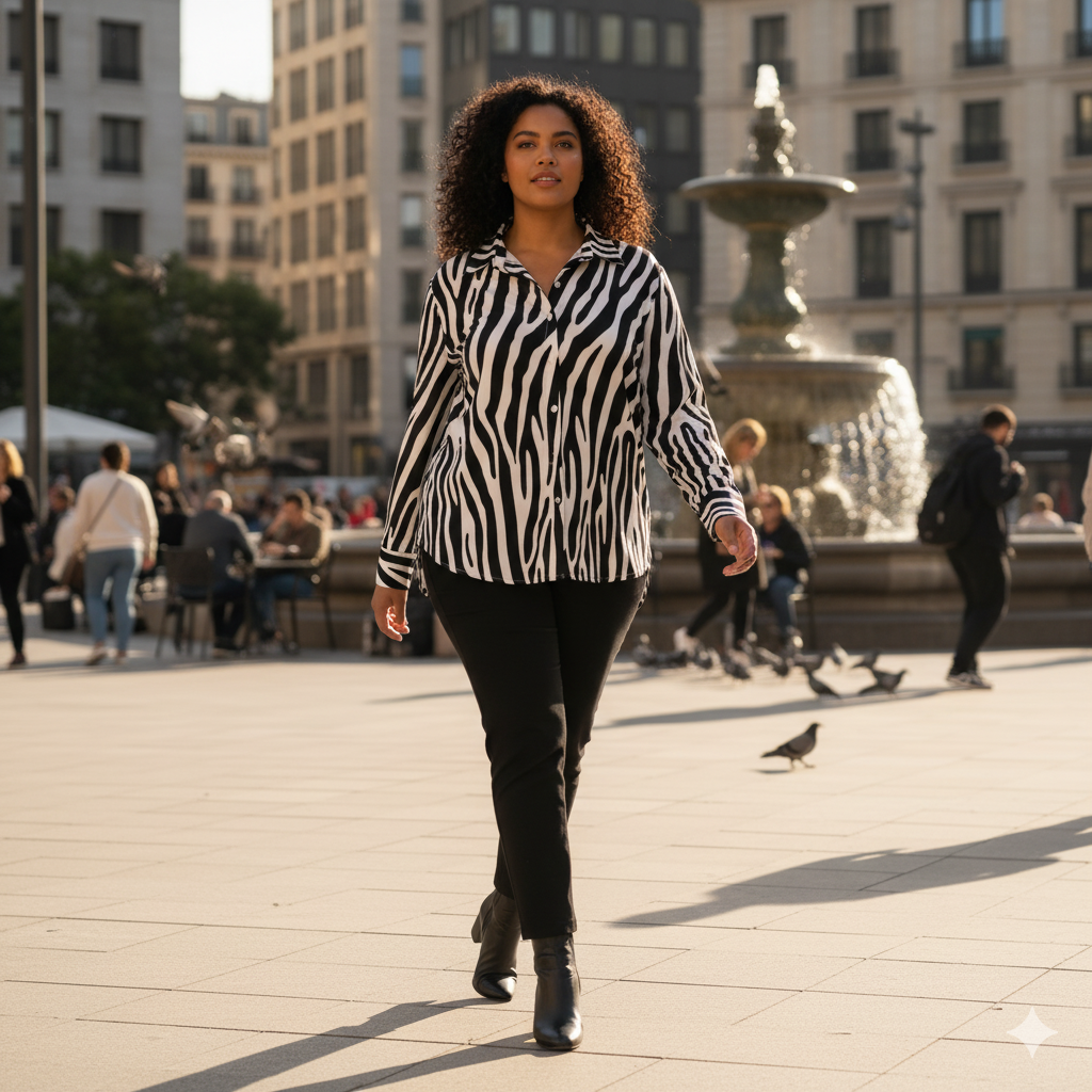 Chemise à ourlet asymétrique – imprimé zèbre noir & blanc | Big Smiles