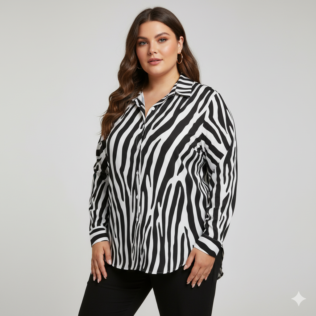 Chemise à ourlet asymétrique – imprimé zèbre noir & blanc | Big Smiles