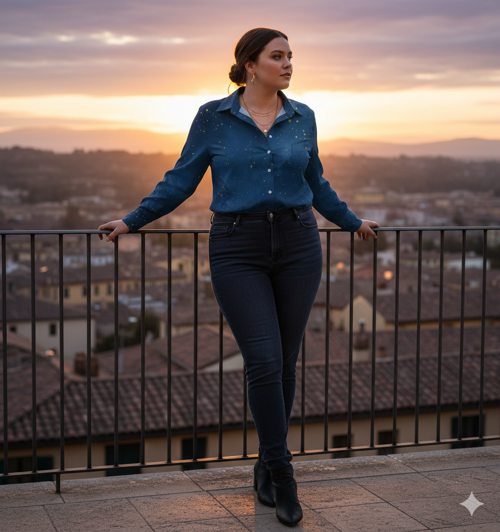 Chemise à ourlet asymétrique – ciel étoilé bleu nuit | Big Smiles