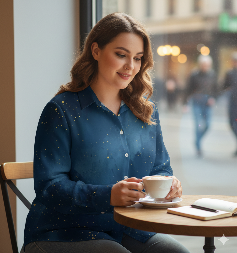 Chemise à ourlet asymétrique – ciel étoilé bleu nuit | Big Smiles