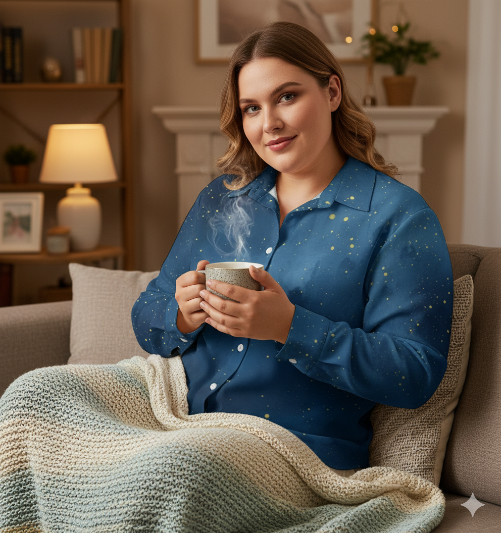 Chemise à ourlet asymétrique – ciel étoilé bleu nuit | Big Smiles
