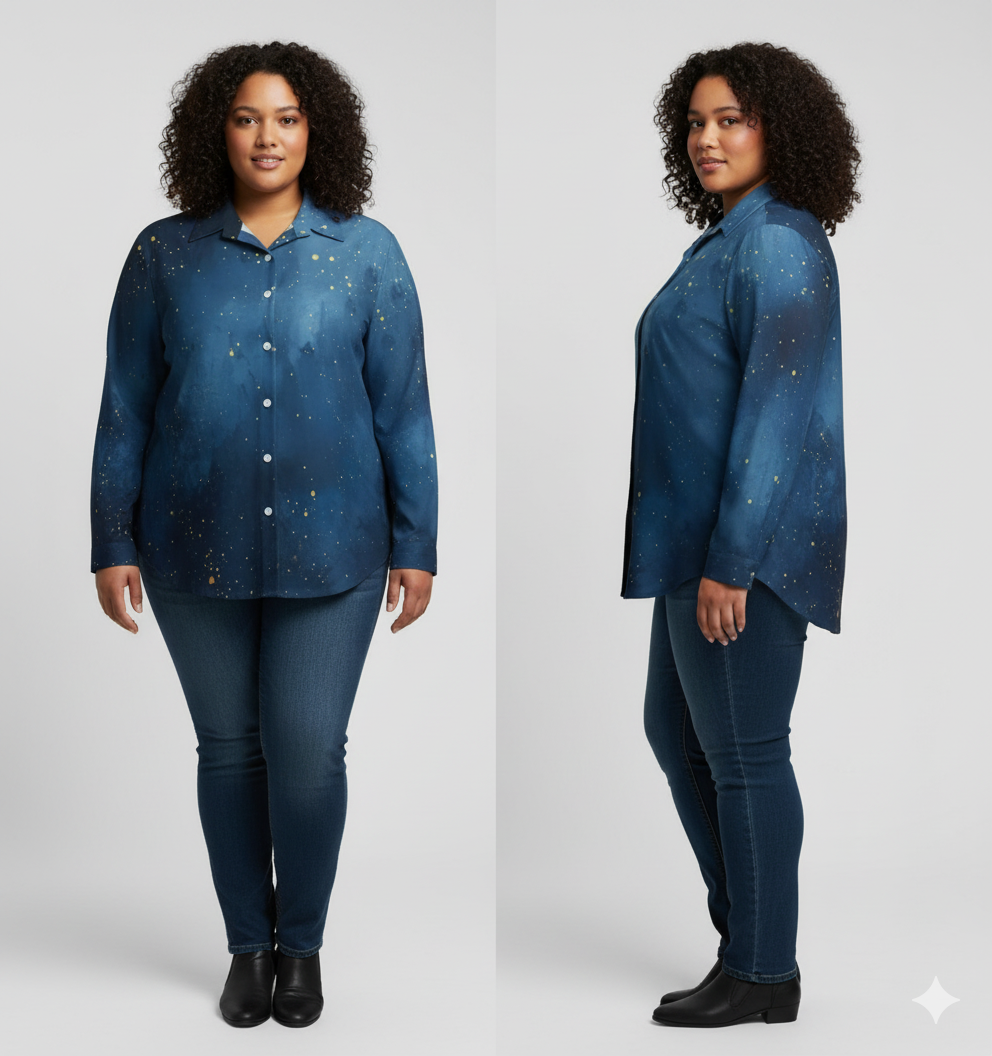 Chemise à ourlet asymétrique – ciel étoilé bleu nuit | Big Smiles