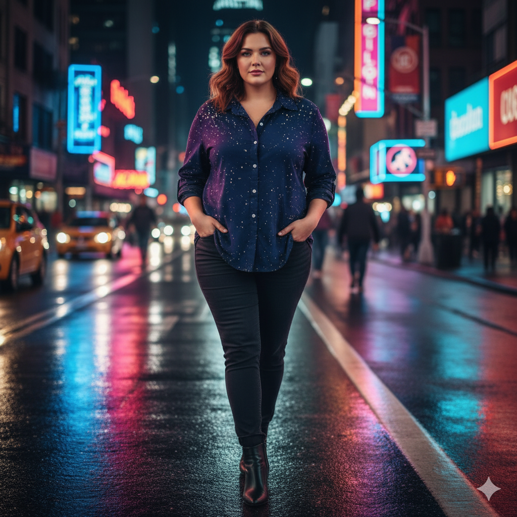 Chemise à ourlet asymétrique – bleu nuit constellé | Big Smiles