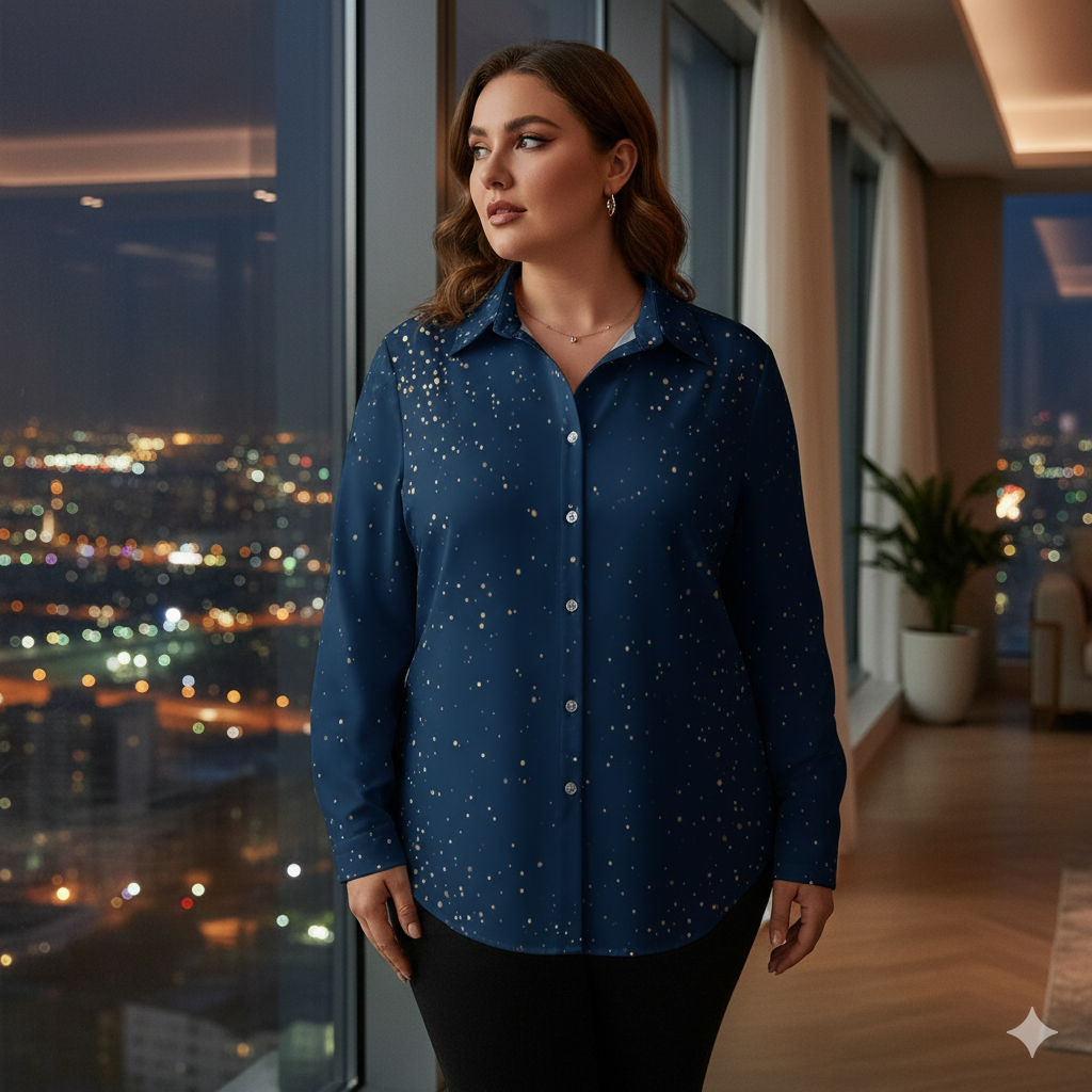 Chemise à ourlet asymétrique – bleu nuit constellé | Big Smiles