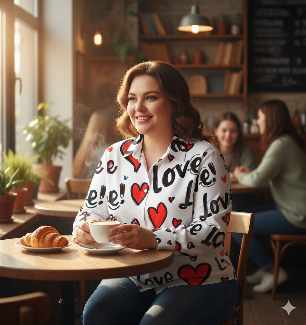 Chemise à ourlet asymétrique – imprimé cœurs “Love” | Big Smiles
