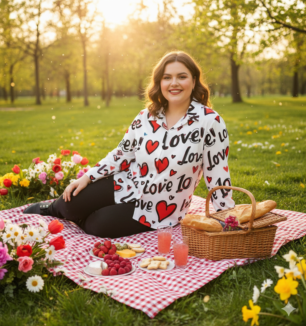Chemise à ourlet asymétrique – imprimé cœurs “Love” | Big Smiles