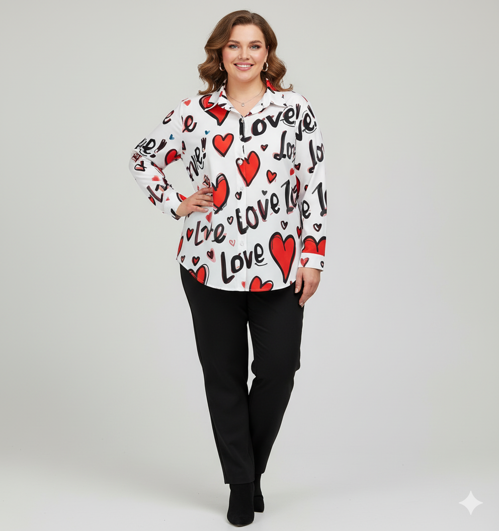 Chemise à ourlet asymétrique – imprimé cœurs “Love” | Big Smiles