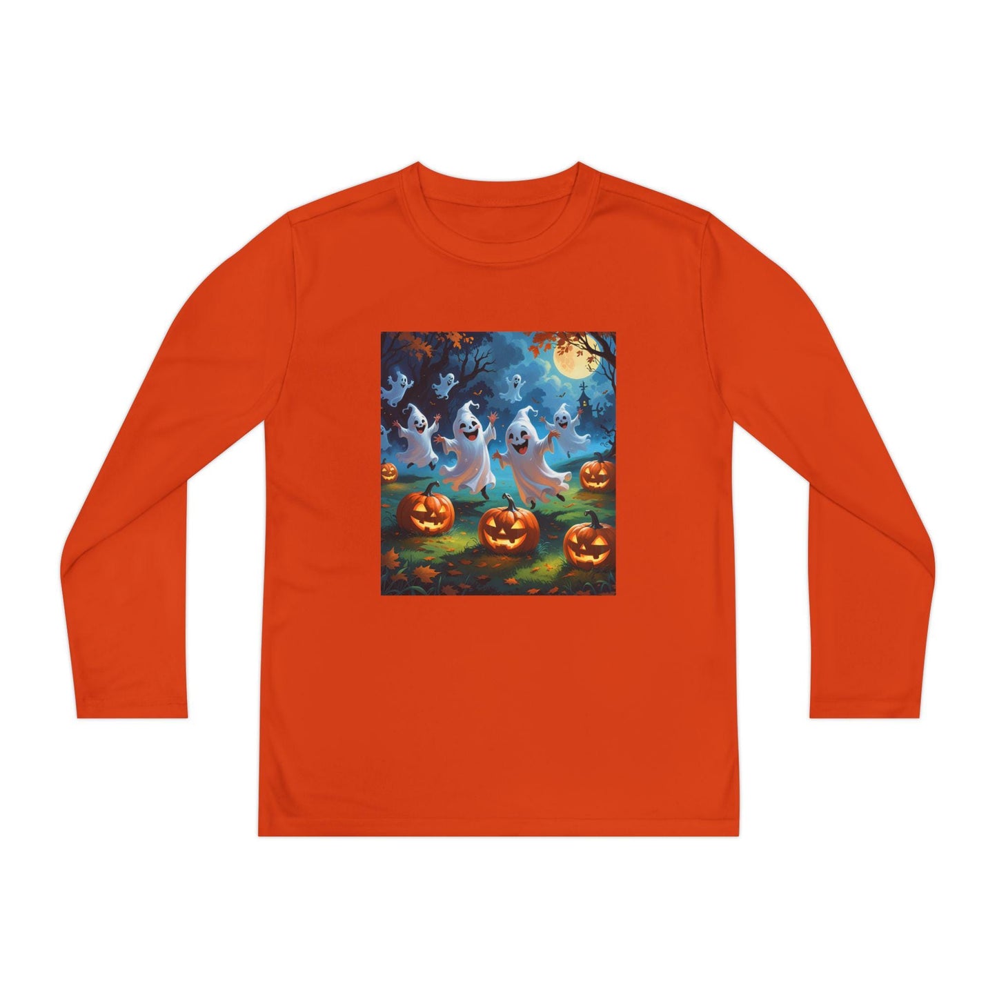 T-shirt pour les jeunes Halloween manches longues fantômes & citrouilles — respirant