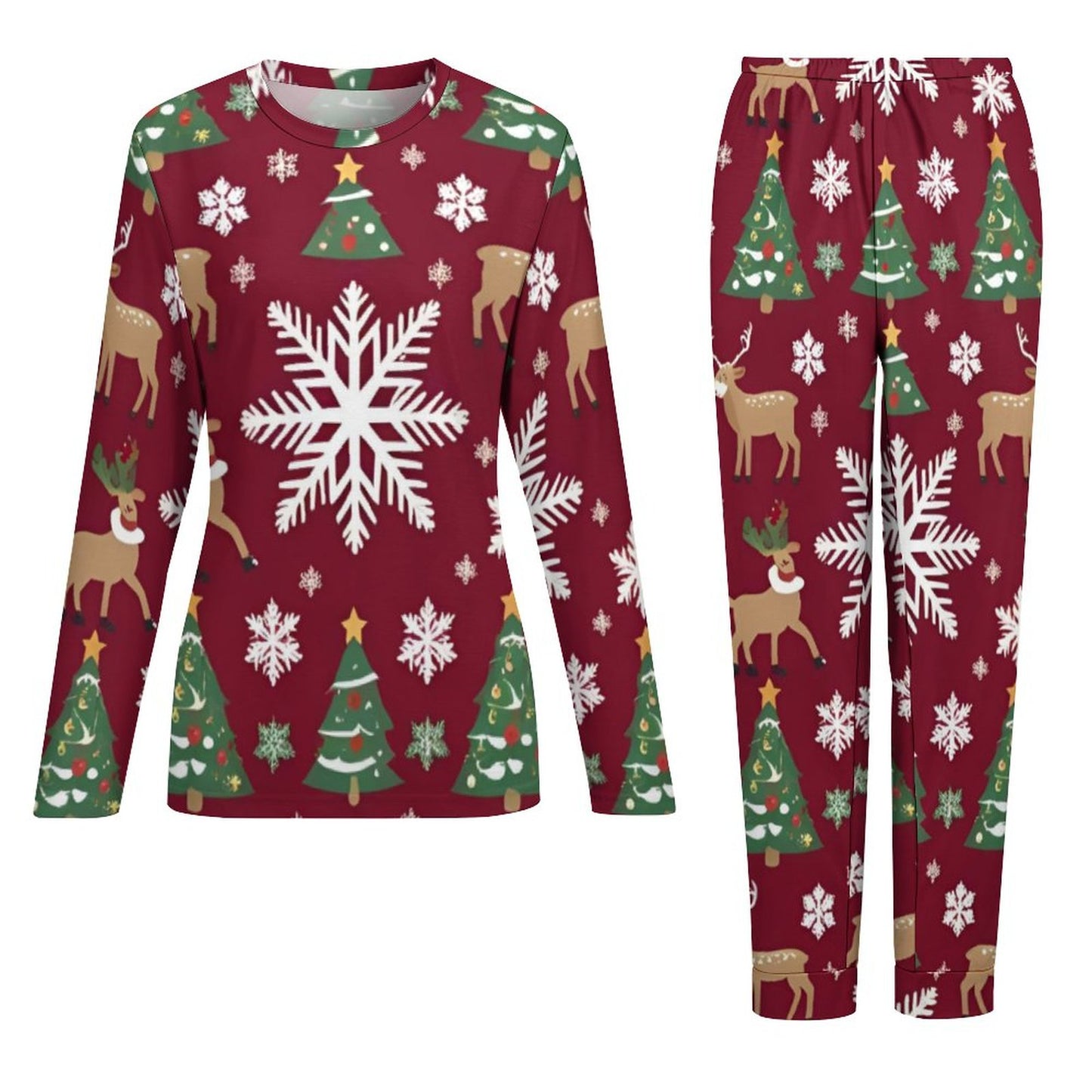 Pyjama de Noël femme 2 pièces | XS–6XL | Bordeaux | Doux, stretch, poches | Big Smiles