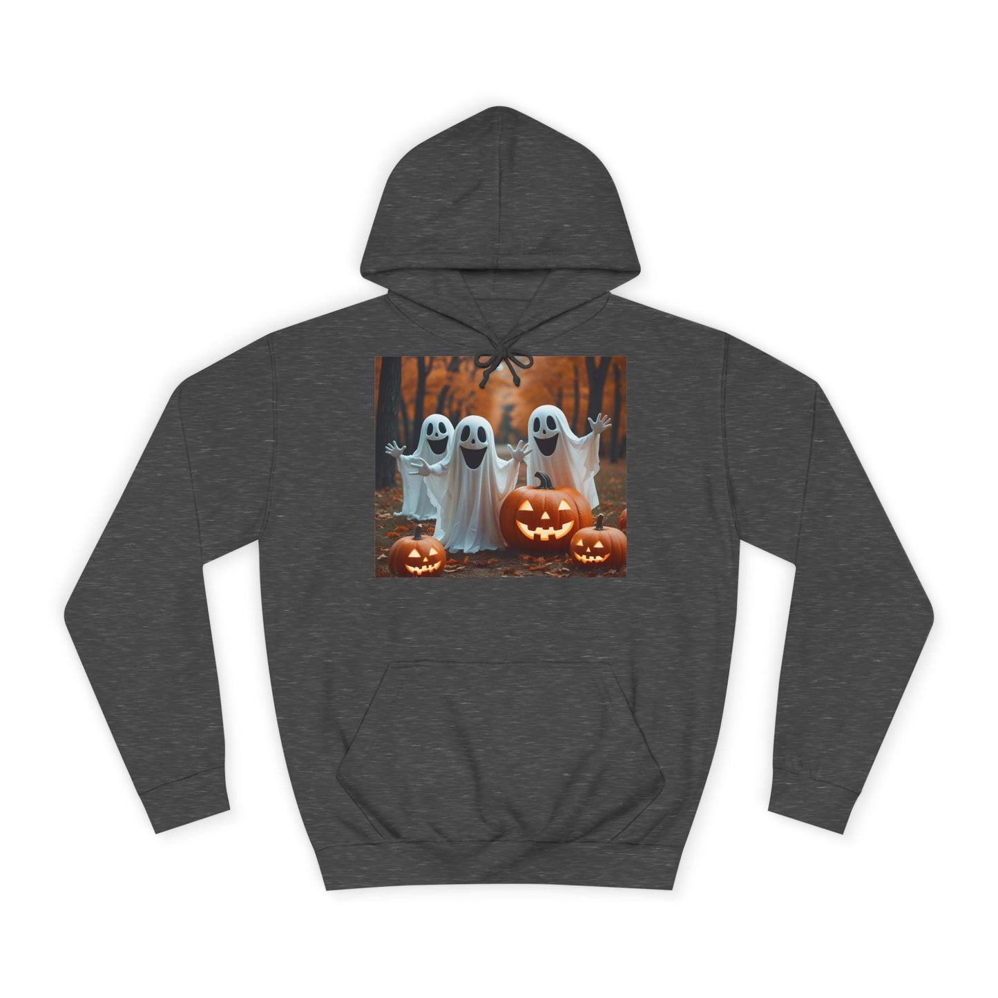 Tailles XS–5XL Sweat à capuche unisexe noir d’Halloween avec fantômes et citrouilles, coton mélangé