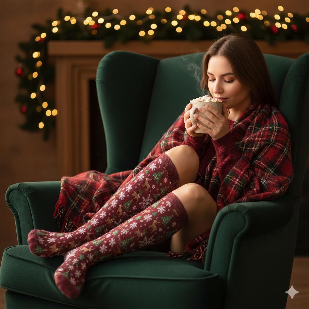 Chaussettes montantes bordeaux Noël | Rennes, flocons et sapins | Respirantes & stretch | Mode inclusive Big Smiles