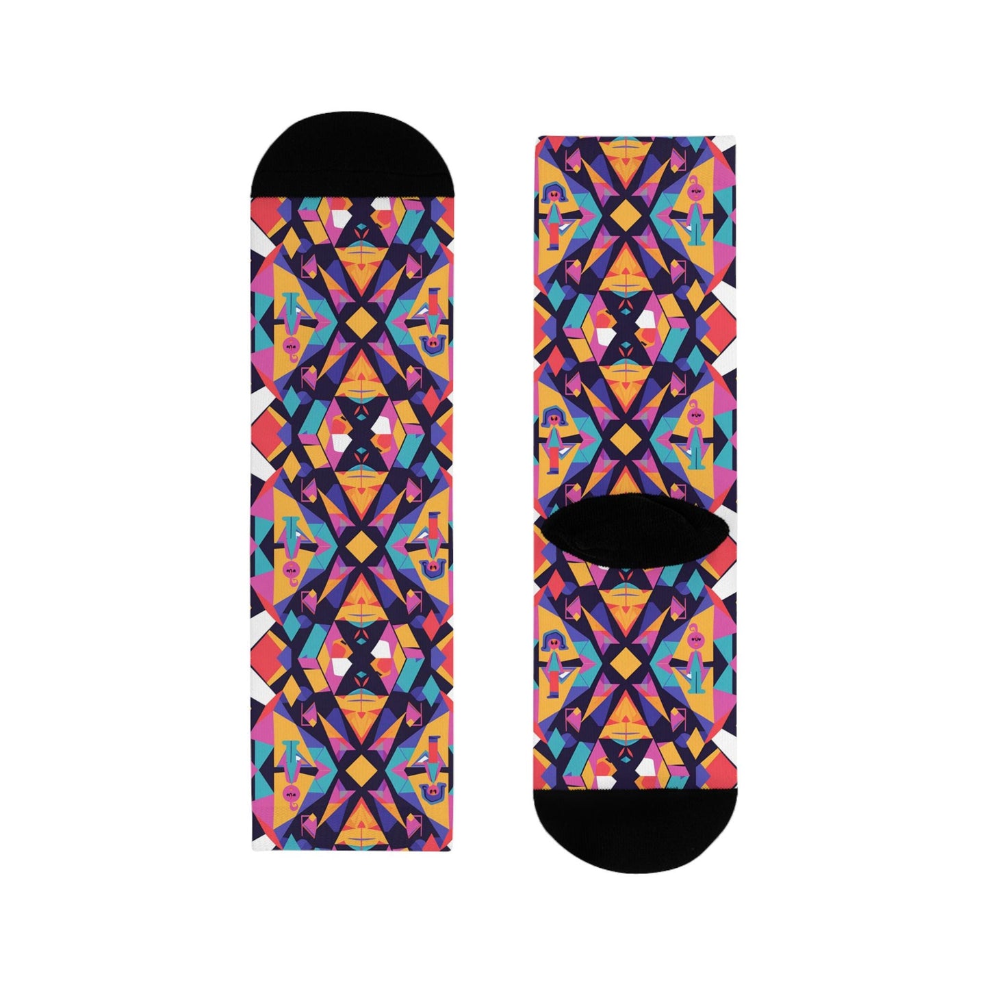 Chaussettes « Geo Pop » – crew sublimées, motif géométrique coloré, confort cosy
