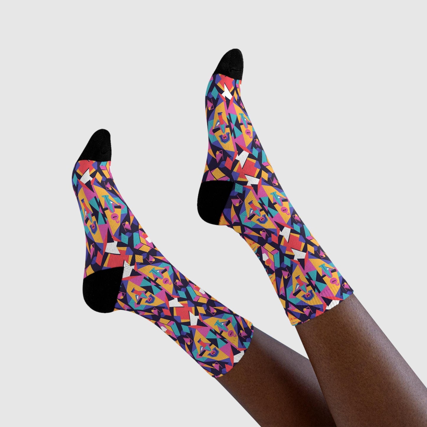 Chaussettes « Geo Pop » – crew sublimées, motif géométrique coloré, confort cosy