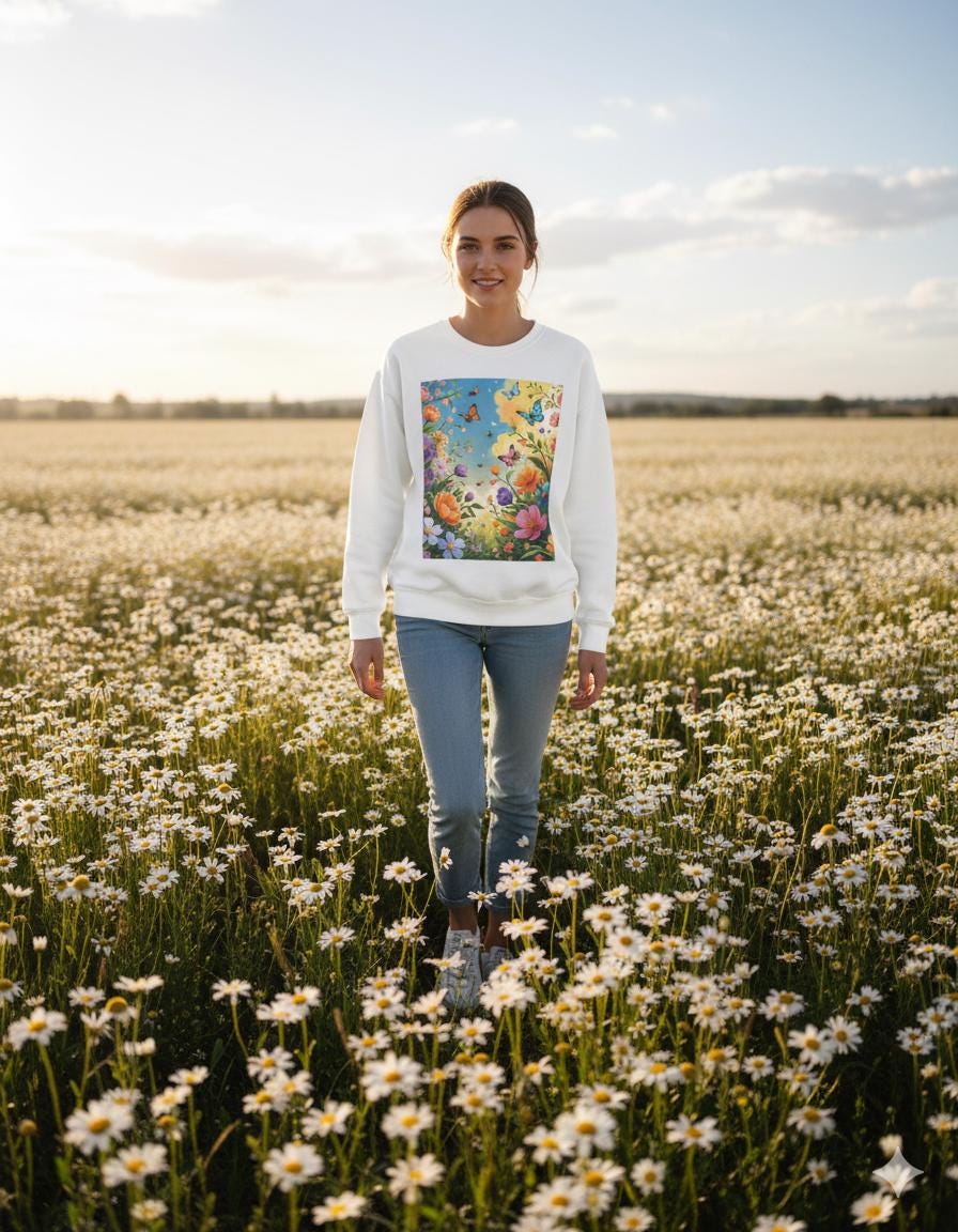 Tailles S–5XL Sweat Papillons & Fleurs Unisexe | Doux et Chaud | Pull Col Rond Art Botanique | Cadeau Nature |