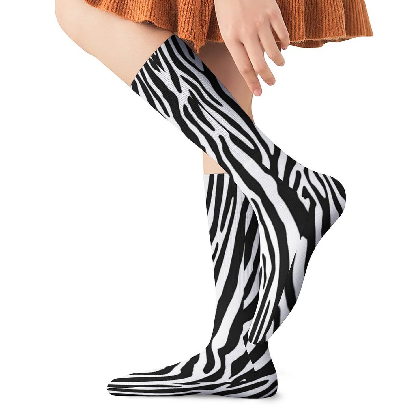 Chaussettes montantes motif zèbre – respirantes & confort mollets – impression all-over | Big Smiles