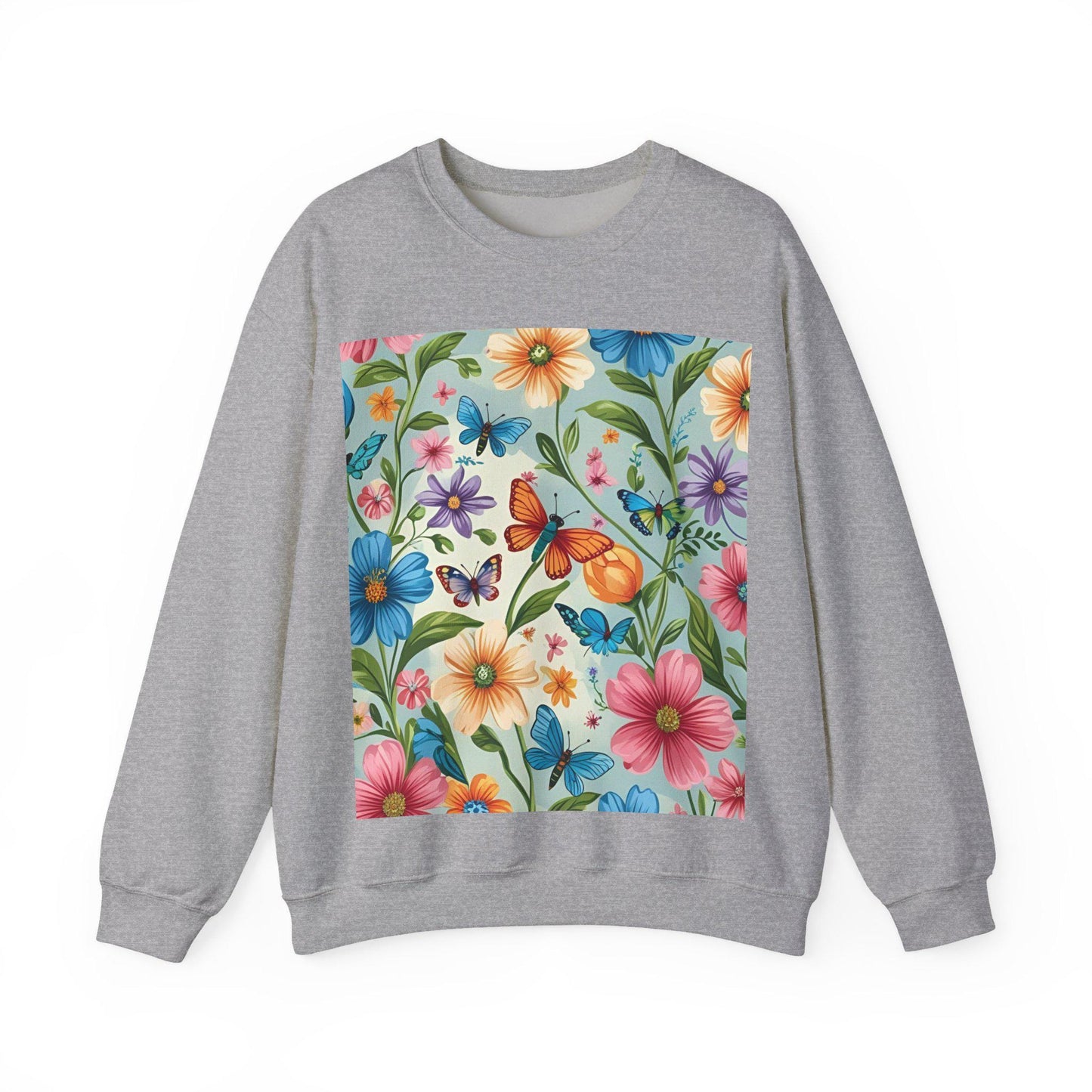 Tailles S-5XL Sweat unisexe fleurs et papillons | Col rond classique | Style printanier | Intérieur doux |
