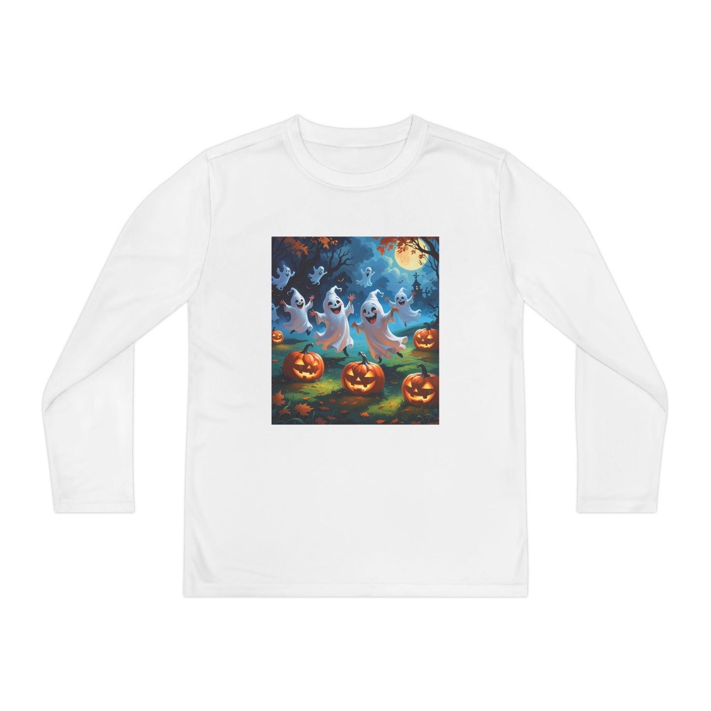 T-shirt pour les jeunes Halloween manches longues fantômes & citrouilles — respirant