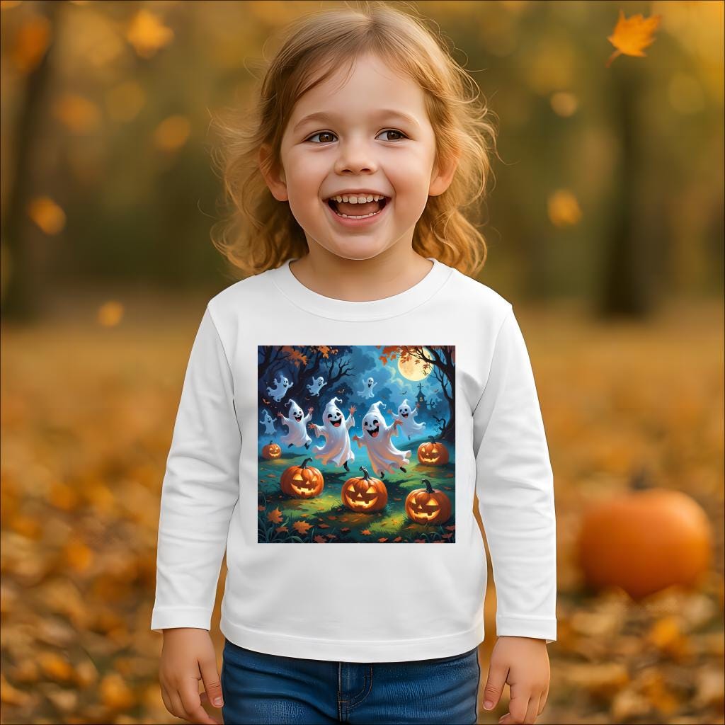 T-shirt Halloween enfant (toddler) manches longues, fantômes & citrouilles, coton